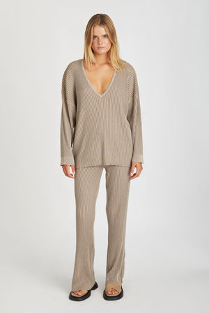 TONAL COCOA RIB KNITTED TOP