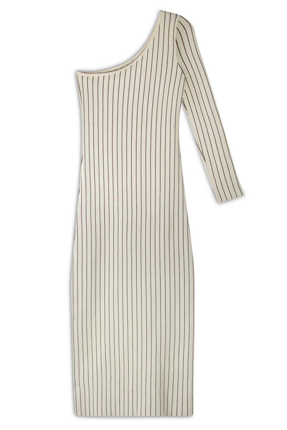 COCOA STRIPE ONE SHOULDER KNITTED DRESS
