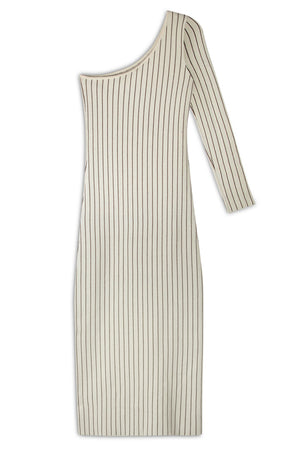 COCOA STRIPE ONE SHOULDER KNITTED DRESS